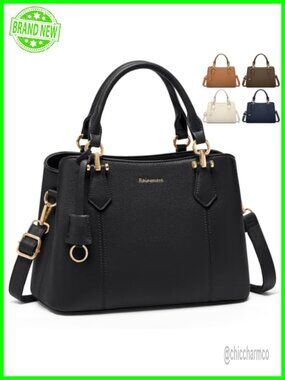 Waterproof Lychee-Textured PU Leather Satchel Top-Handle Handbag